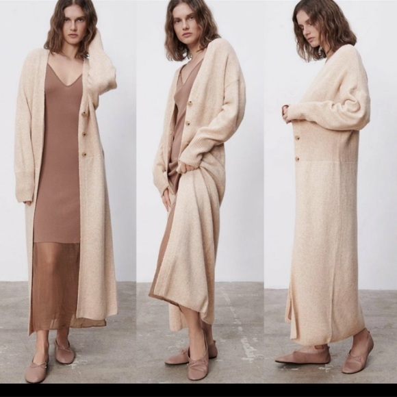 Zara Sweaters - Zara Sand Beige Wool Blend Thick Knit Long Cardigan Duster Jacket